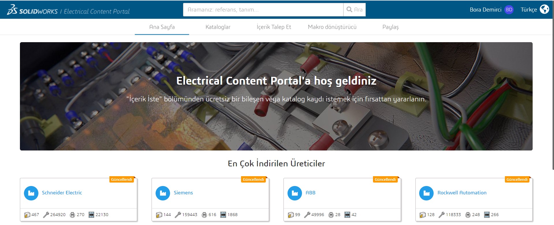 Electrical Content Portal Arayüz