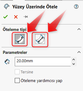 "Yüzey Üzerinde Öteleme" özellikleri