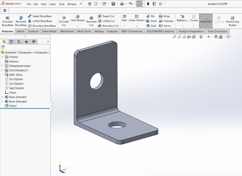 SOLIDWORKS Köşebent Tasarımı