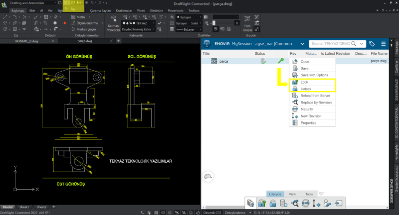 3DEXPERIENCE DraftSight'ta Çalışma Dosyasını Kilitleme/ Kilidi Açma