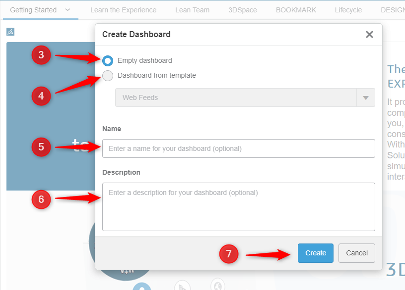 3DEXPERIENCE Create Dashboard Seçenekleri