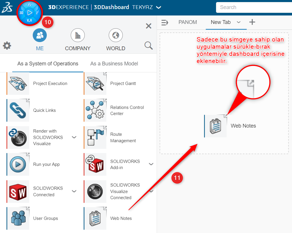 3DEXPERIENCE Dashboard sekme içerisine uygulama ekleme