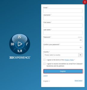 3DEXPERIENCE Platform Kayıt Ekranı