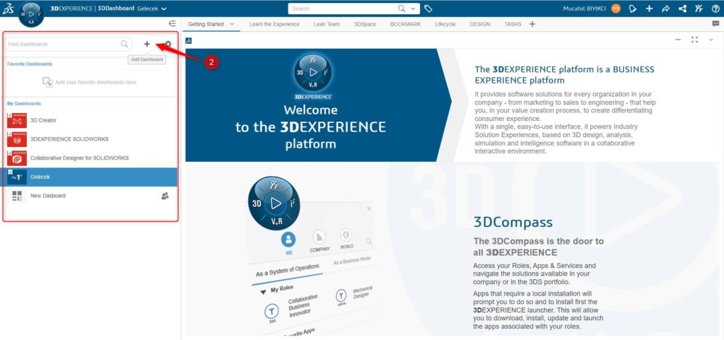 3DEXPERIENCE Dashboard ekleme