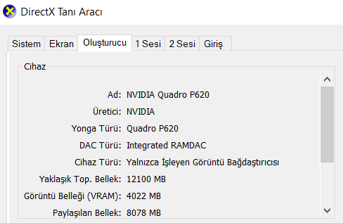 NVIDIA Quadro P620 Özellikleri