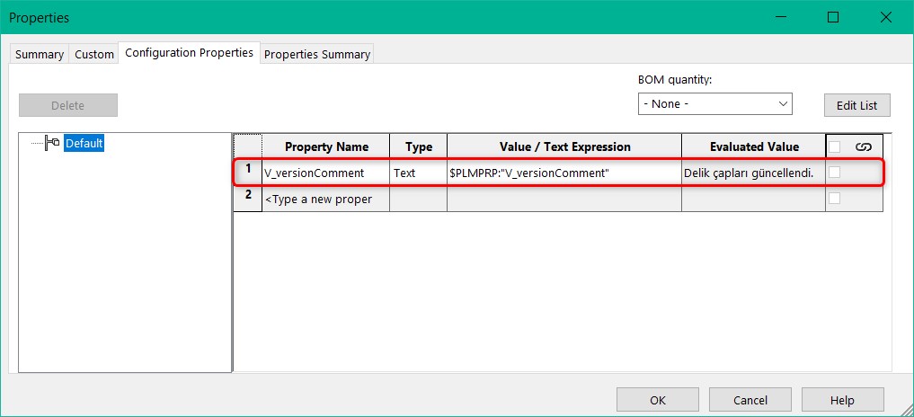 Properties - V_versionComment Özel Özelliği