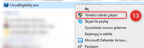 CloudEligibility.exe - Yönetici Çalıştır