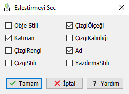 Eşleştirmeyi Seç - Select Matching- Ayalar Menüsü