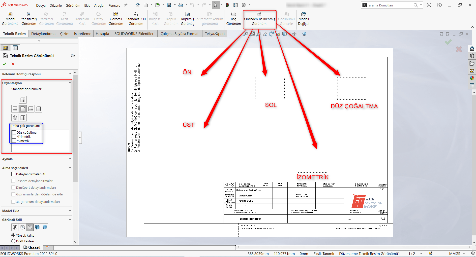 Önceden Belirlenmiş Görünüm Ekleme