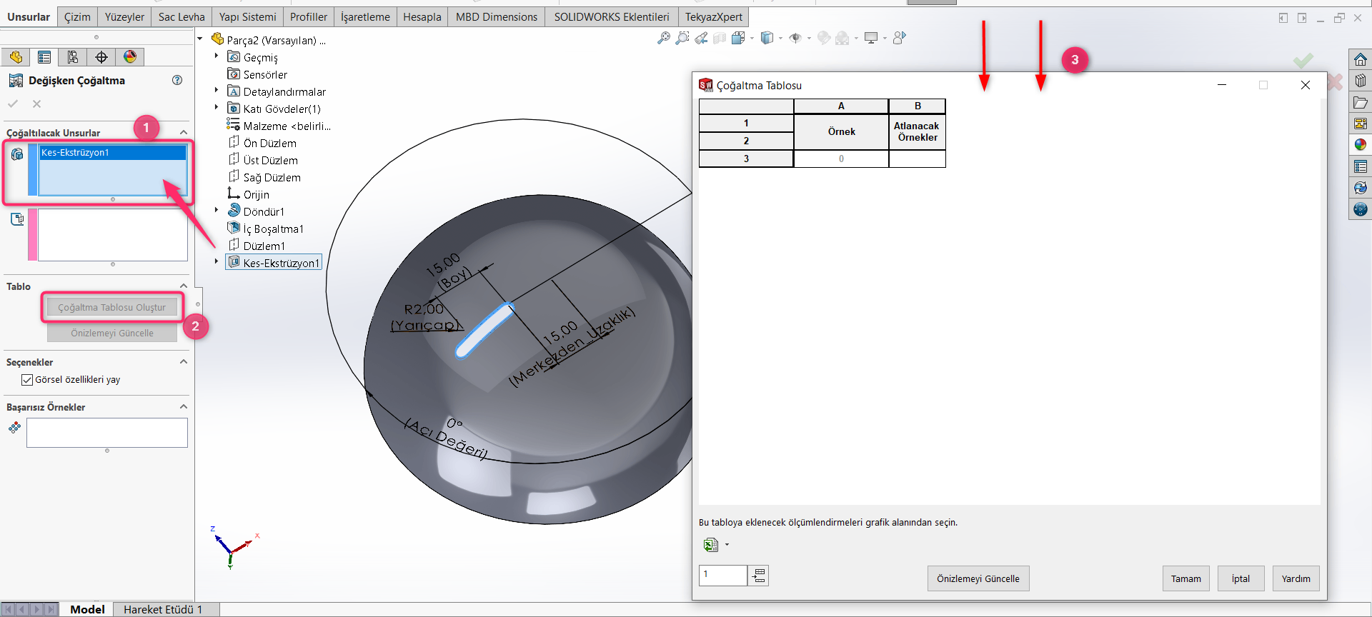 SOLIDWORKS Çoğaltma Tablosu