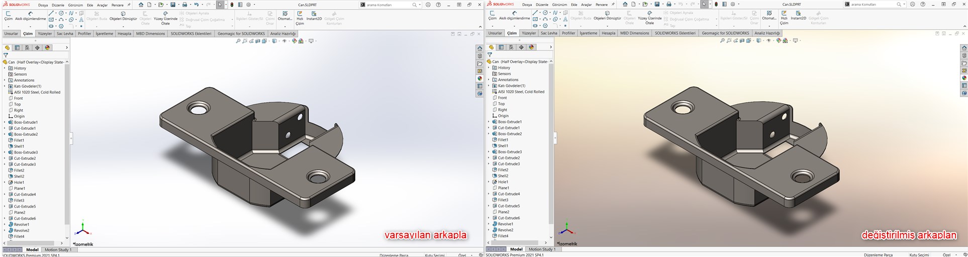 SOLIDWORKS Varsayılan Arka Plan ve Özelleştirilmiş Arka Plan