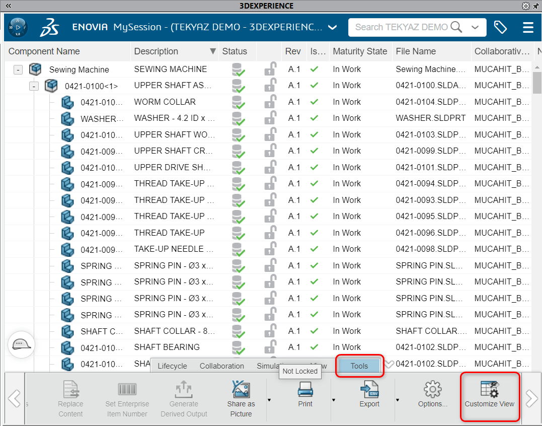 MySession Panel - Tools/Customize View