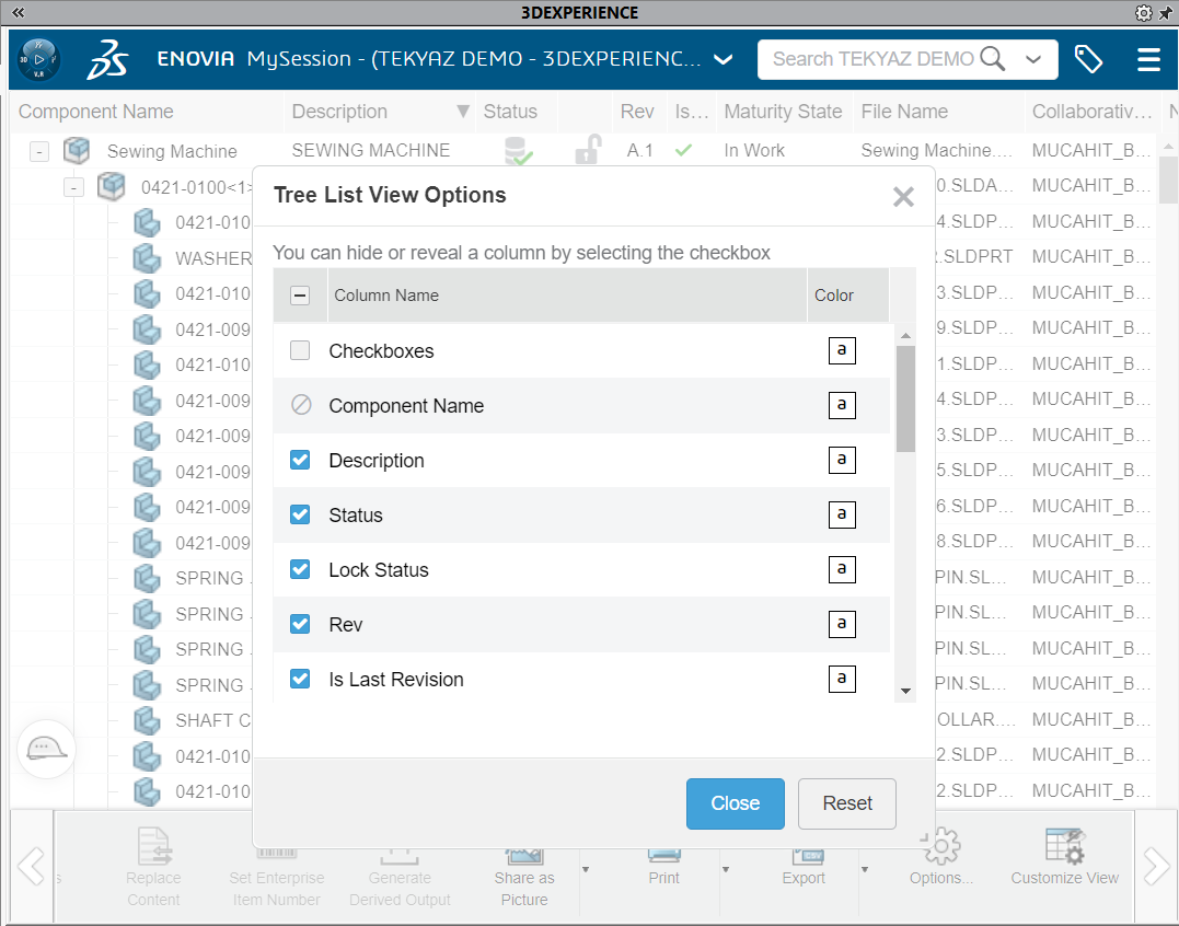 Customize View Seçenekleri