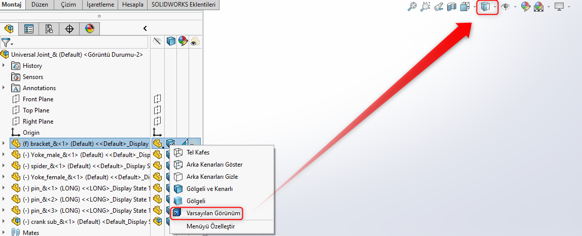 SOLIDWORKS Görüntü Stili ve Varsayılan Görünüm