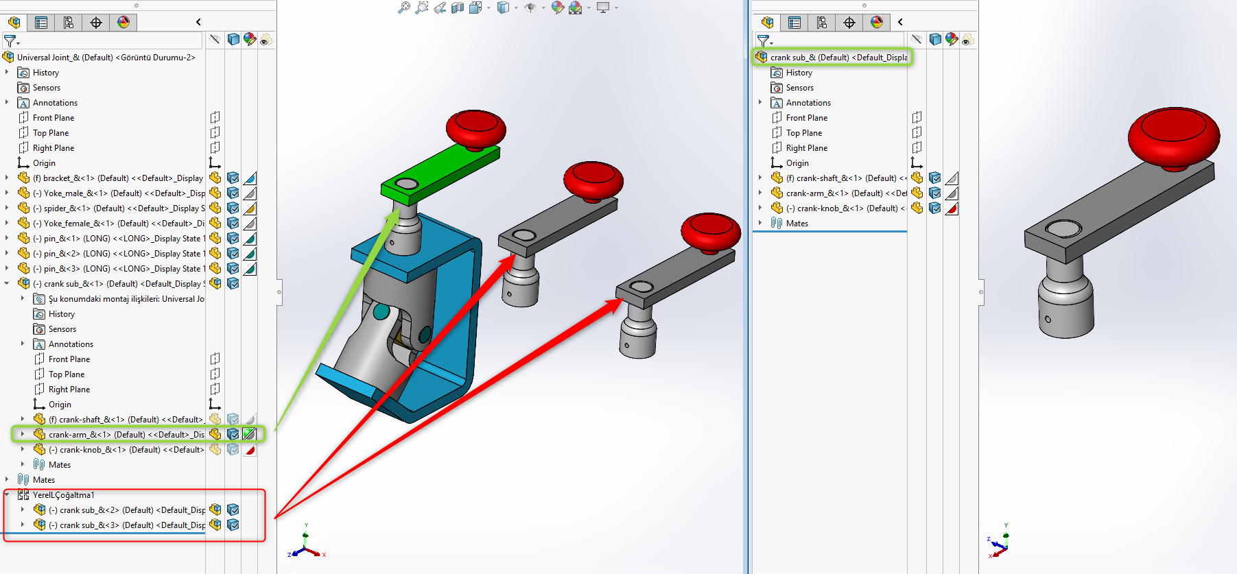 SOLIDWORKS Çoğaltılan Bileşenlerin Görünüm Rengi