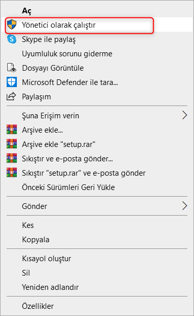 Setup Dosyasını Çalıştırma