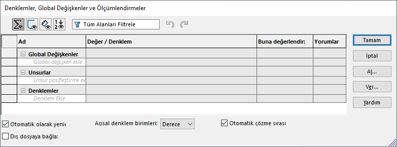 Denklemler Diyalog Kutusu