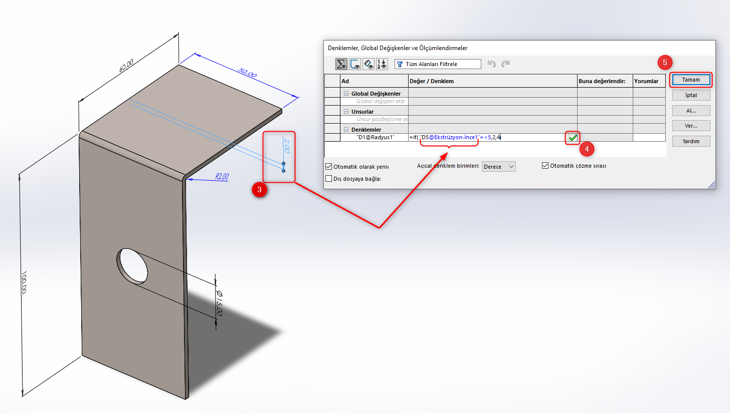 SOLIDWORKS IF Fonksiyonlu Denklem Yazımı