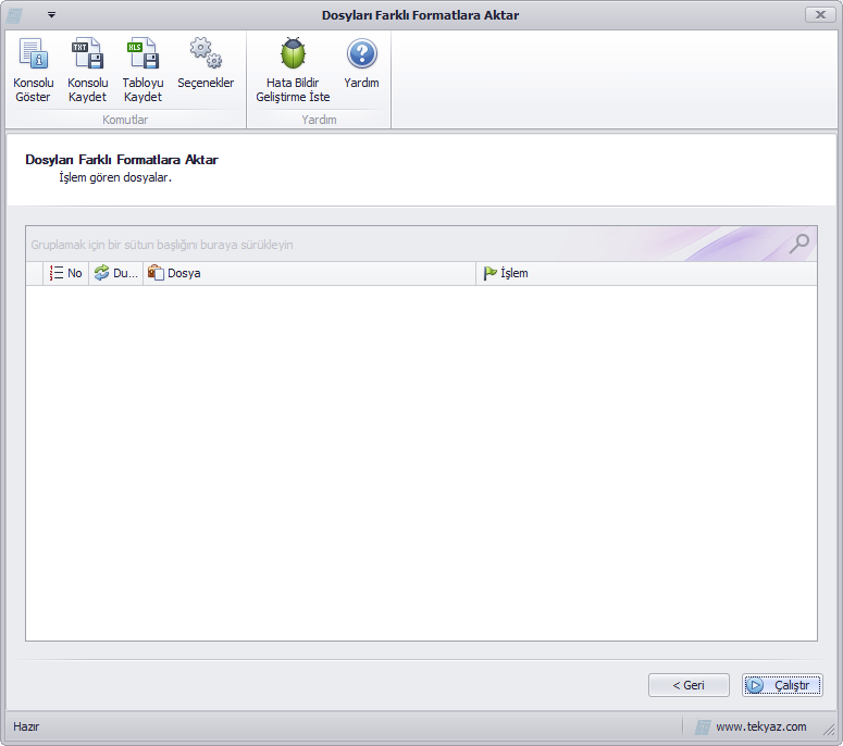 TekyazXpert Dosyaları Farklı Formatlara Aktar İşlem Gören Dosyalar Penceresi