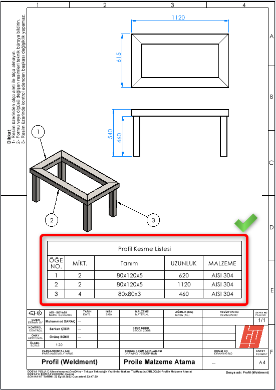 Modelin Teknik Resmi