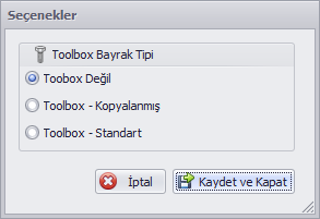 Toolbox Bayrağını Değiştir Seçenekleri