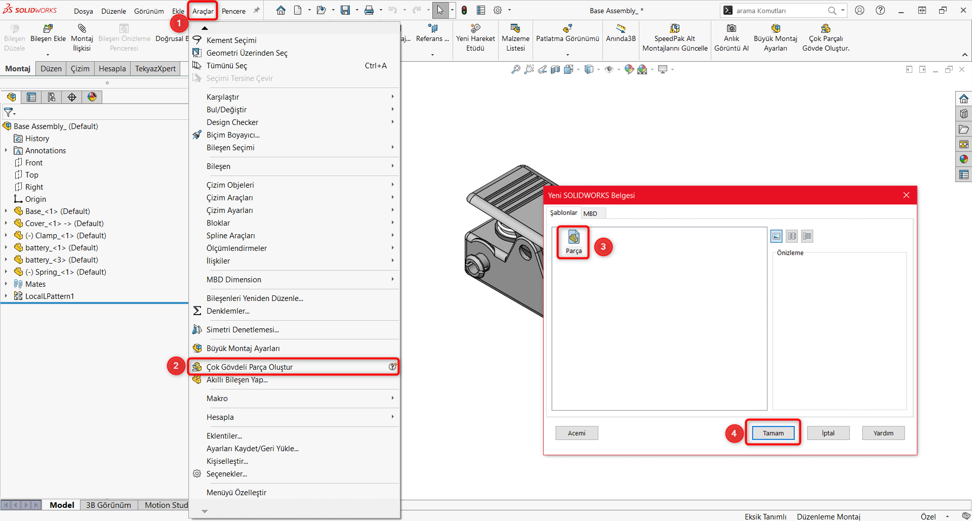 Çok Gövdeli Parça Oluştur Komutu Uygulanışı