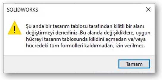 Tasarım tablosu kilitli uyarısı