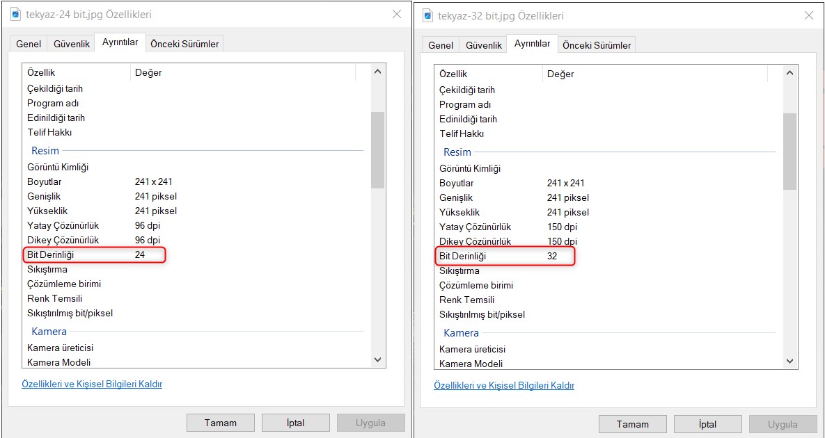 JPEG Görsel Bit Derinliği