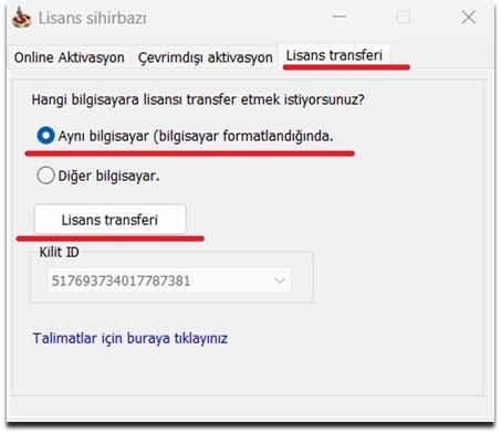 Bilgisayar formatlandığında lisans transferi