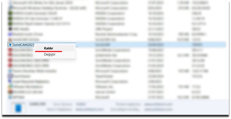 Bilgisayardan SolidCAM'i kaldırma