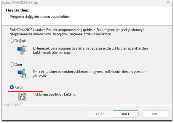 Bilgisayardan SolidCAM'i kaldırma