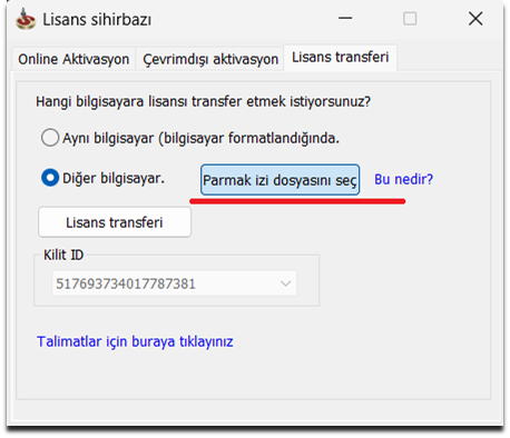 Lisans transferi .h2h dosyasının oluşturulması