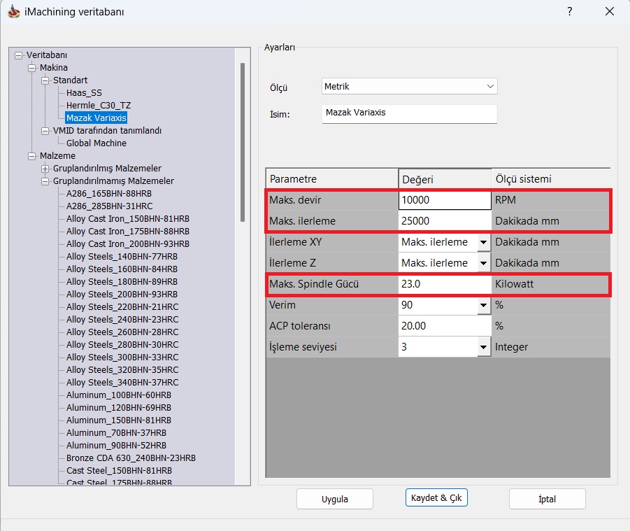 Mazak Variaxis yeni tezgah ekleme