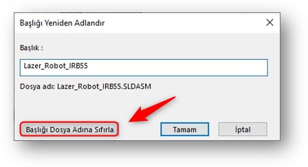 Şekilde gösterilen "Başlığı Yeniden Adlandır" menüsündeki "Başlığı Dosya Adına Sıfırla" seçeneği, başlık manuel olarak değiştirildiğinde tekrar dosya adıyla eşleştirilmesi için kullanılır.