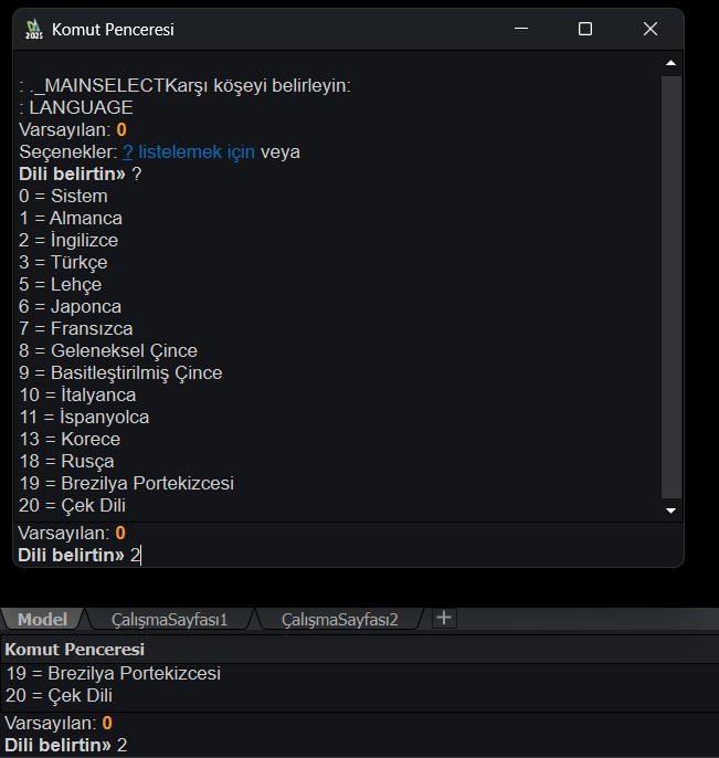 DraftSight Dil Listesi ve Dil Seçimi