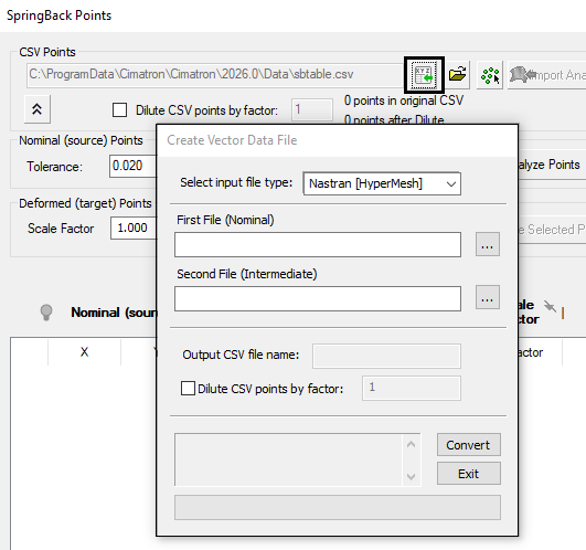 Springback içinde nokta verilerini içe aktarma