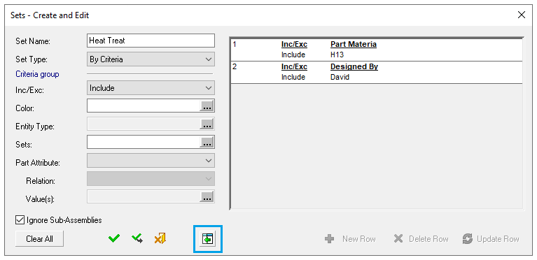 Montaj Setleri için yeni kriter seçimleri
