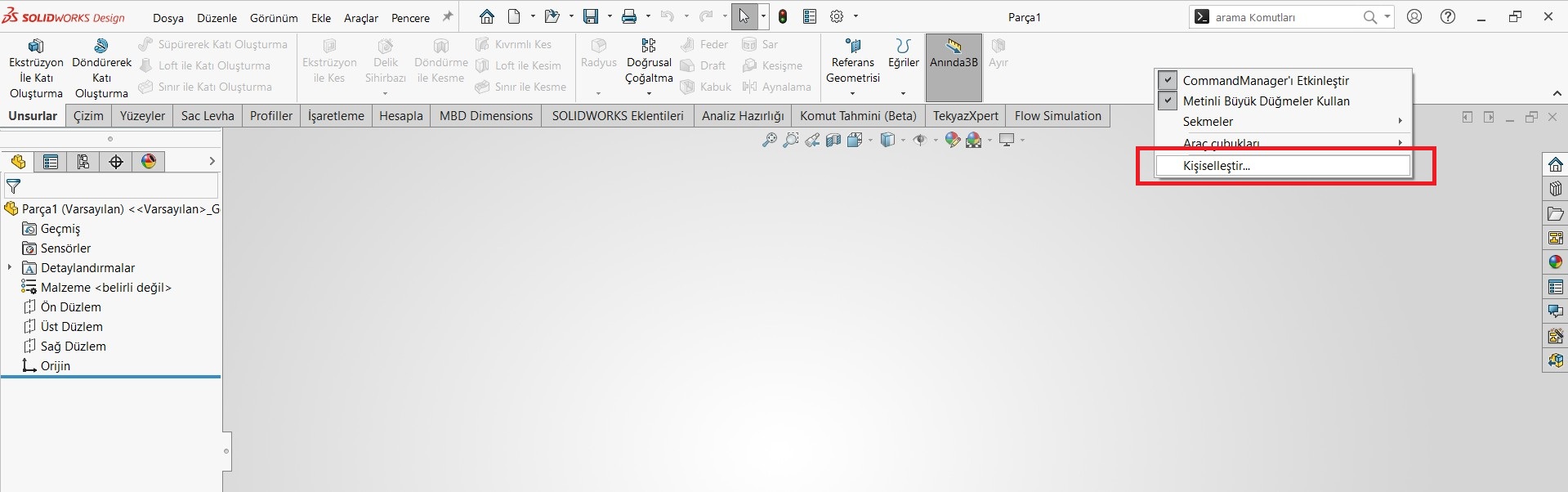 Command Manager Kişiselleştir