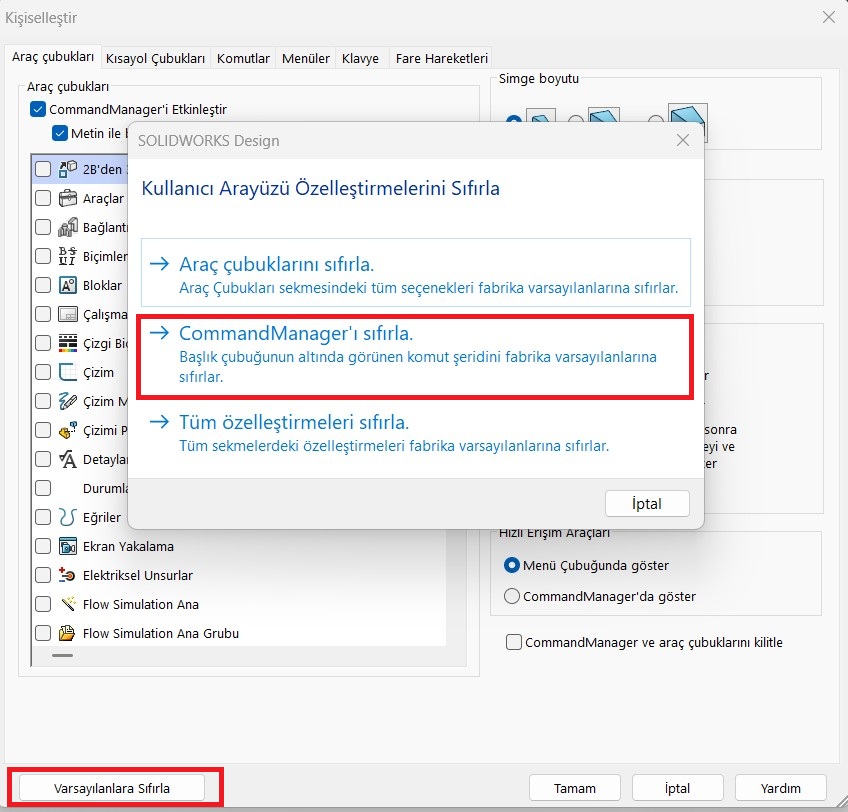 Kişiselleştir Menüsü