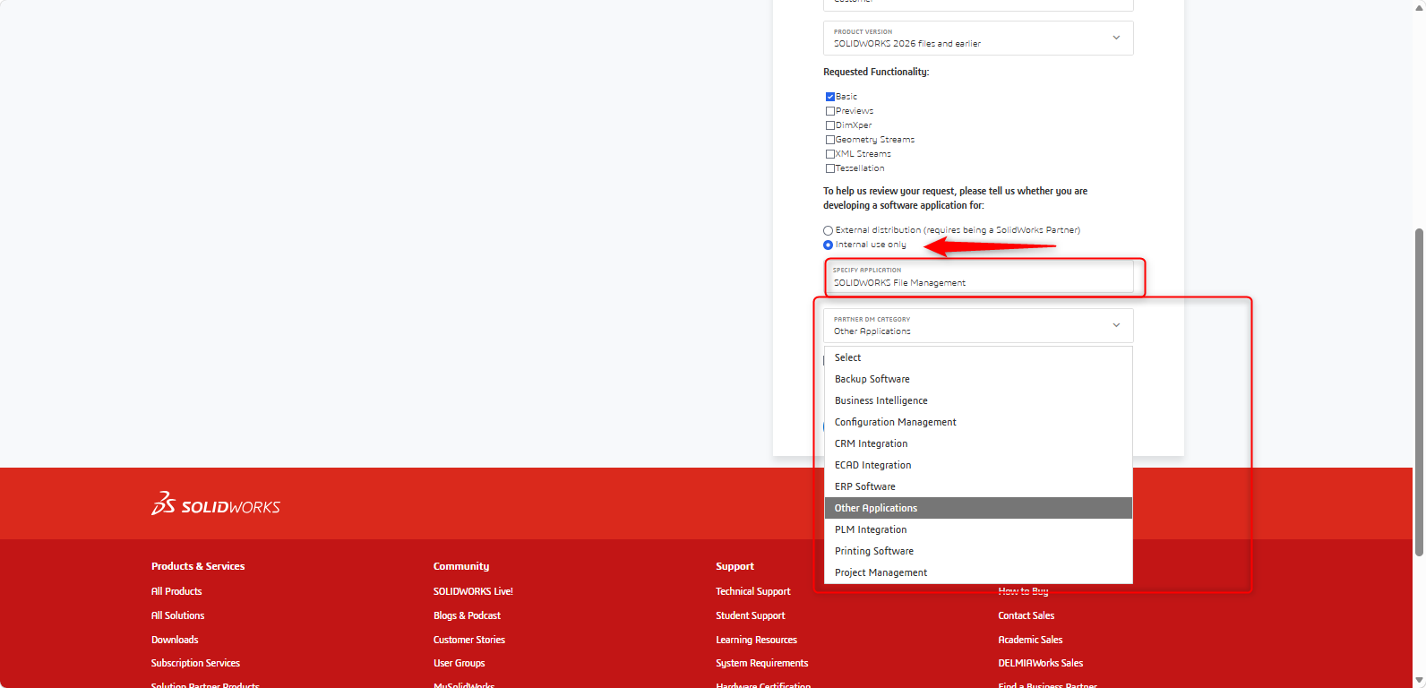 SOLIDWORKS Document Manager API kullanım amacı ve kategori seçimi.