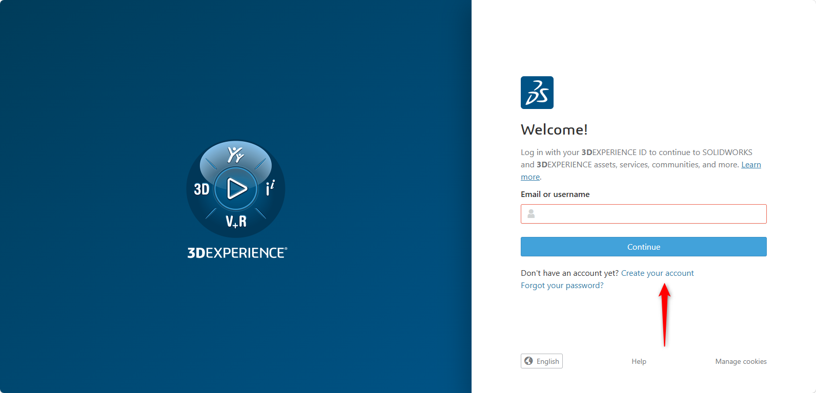 3DEXPERIENCE ID ile SOLIDWORKS hesabına giriş.