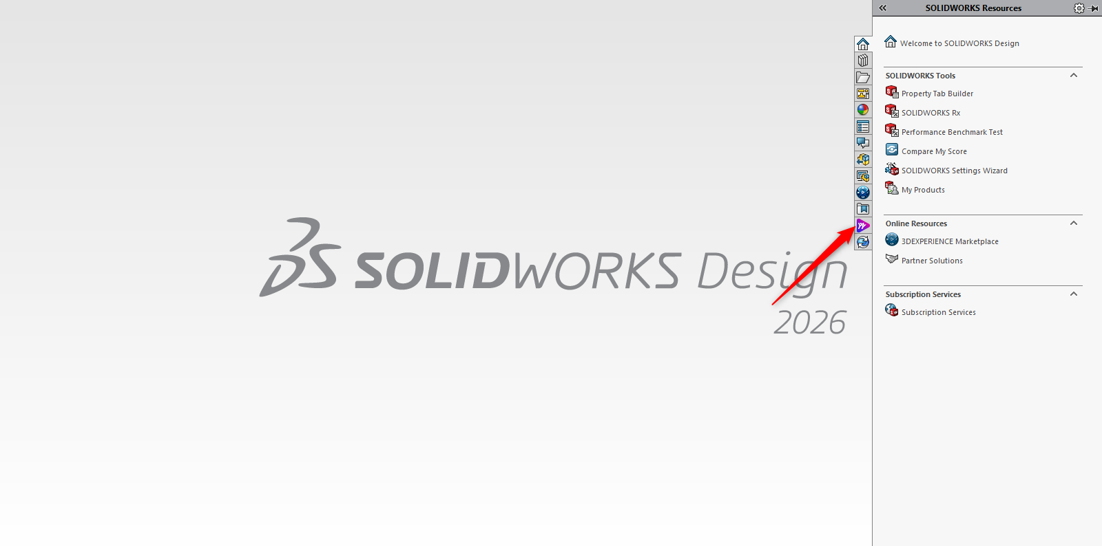 SOLIDWORKS Görev Bölmesinin açılması.