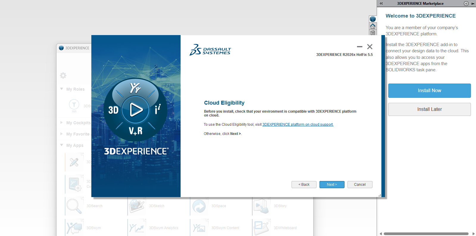 3DEXPERIENCE kurulum sihirbazı.