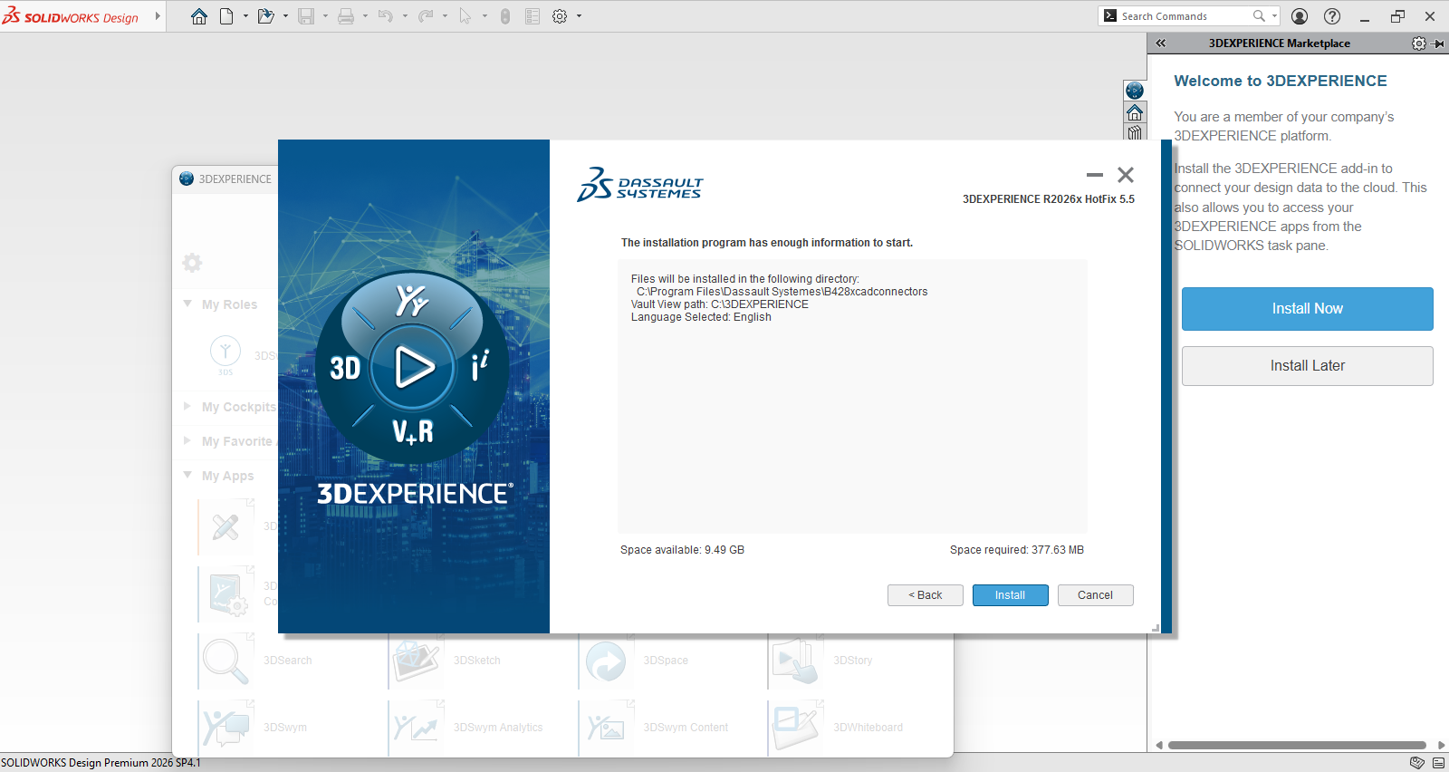 3DEXPERIENCE kurulumunun başlatılması.